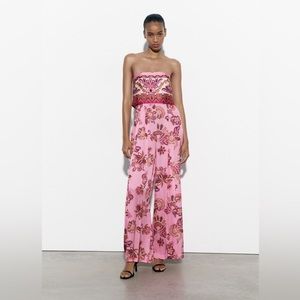 Zara Strapless Floral Print Jumpsuit - size Small